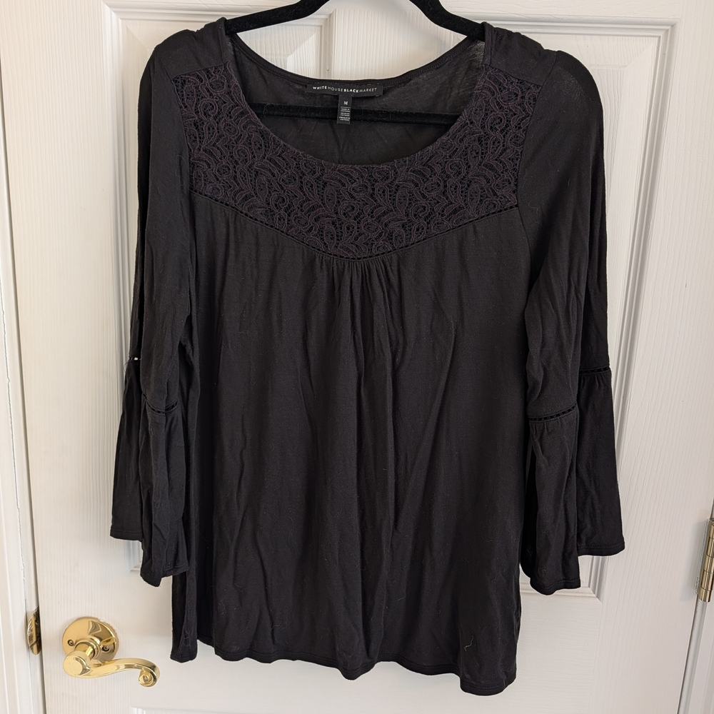 White House Black Market 3/4 sleeve lace detail top, size M